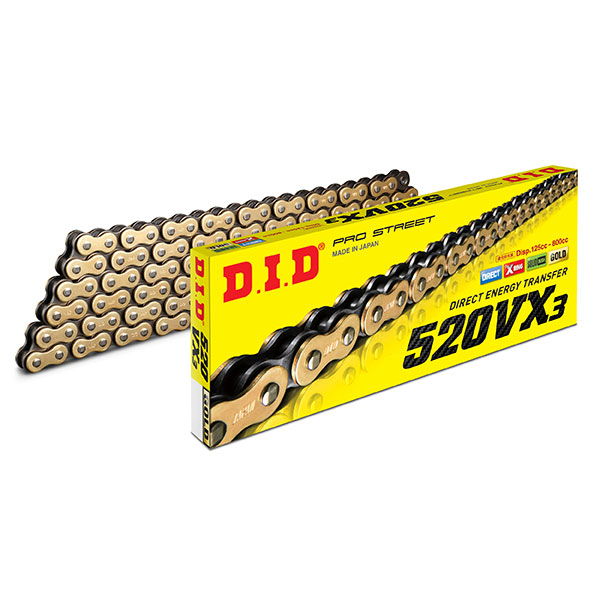 Drive chain DID pitch 520 enduro heavy-duty with X-RING 120 links -gold clip 520VX3.120-CL